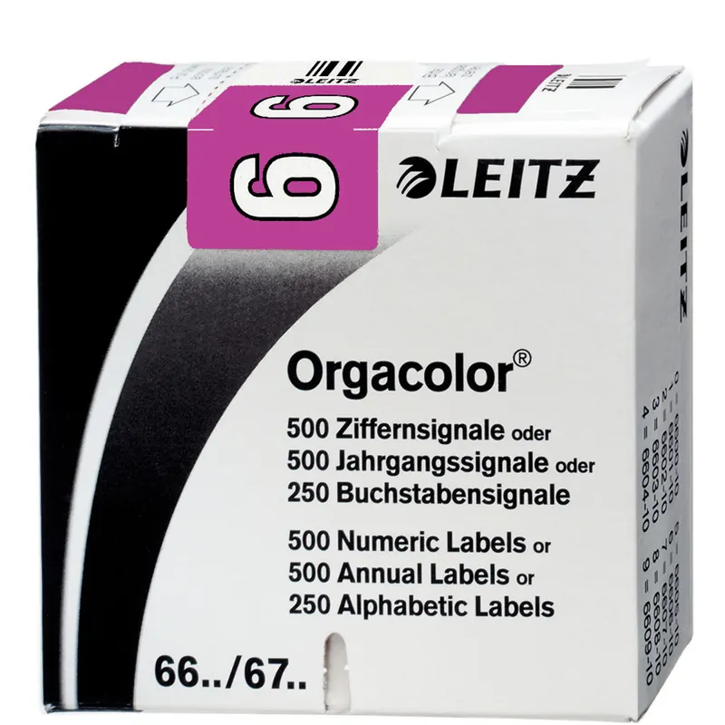 Ziffernsignal Leitz Orgacolor 6605 - 30 x 23 mm violett Aufdruck 6 selbstklebend Pckg/500
