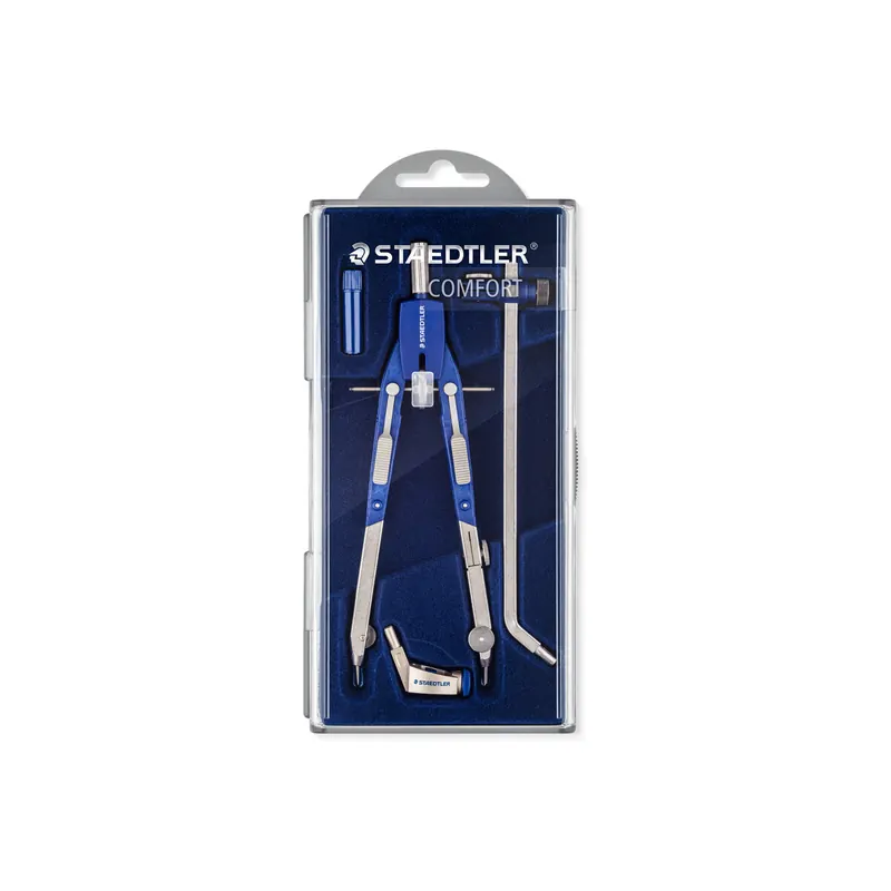 Zirkel Staedtler Mars Comfort 55202 - Ø 585 mm Länge 170 mm silber/blau mit Verlängerungsstange und Universaladapter