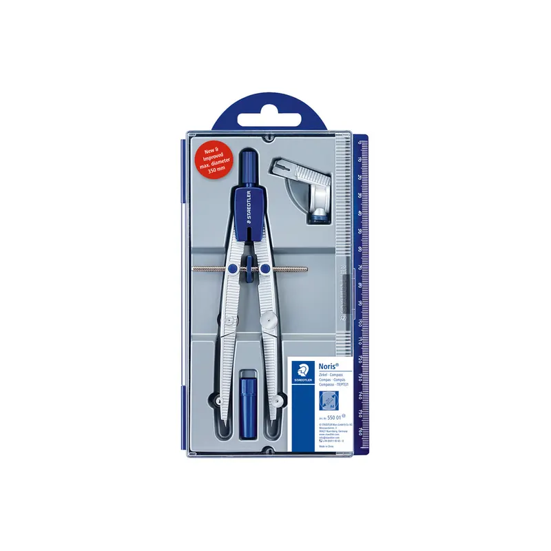 Zirkel Staedtler Noris Club 55001 - Ø 260 mm Länge 156 mm silber/blau mit Universaladapter
