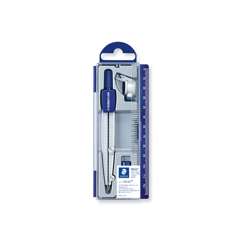 Zirkel Staedtler Noris Club 55060 - Ø 300 mm Länge 124 mm silber/blau mit Universaladapter