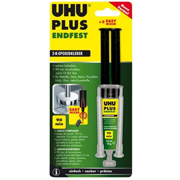 Zweikomponentenkleber UHU plus endfest 45650 - Doppelkammerspritze universell einsetzbar 15 g