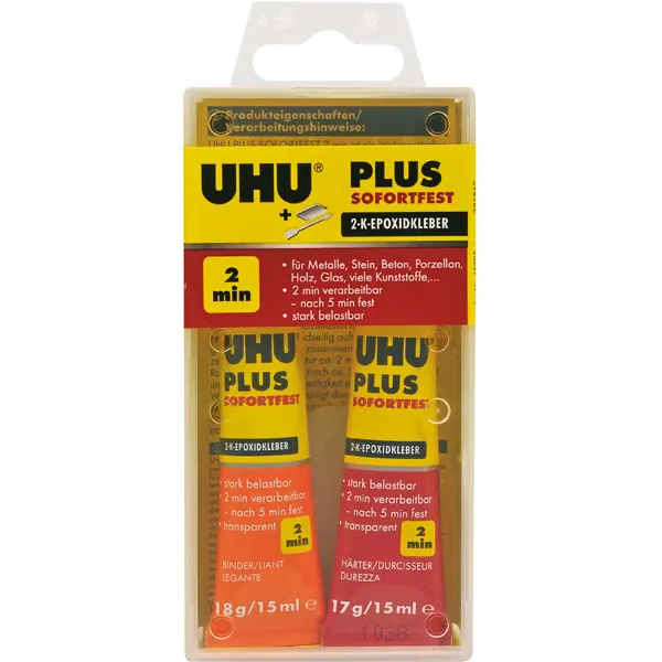 Zweikomponentenkleber UHU plus sofortfest 45705 - Tube Binder / Härter universell einsetzbar 35 g